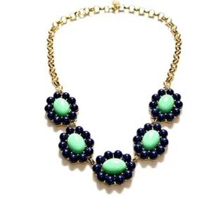 Banana Republic Navy Blue & Mint Green Floral Bib Necklace